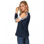 StyleDome Women Blouse Off Shoulder Shirts Crochet Lace Long Sleeve Casual Round Neck Tee Tops