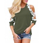 StyleDome Women Blouse Off Shoulder Shirts Crochet Lace Long Sleeve Casual Round Neck Tee Tops