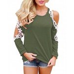 StyleDome Women Blouse Off Shoulder Shirts Crochet Lace Long Sleeve Casual Round Neck Tee Tops
