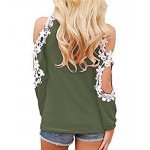 StyleDome Women Blouse Off Shoulder Shirts Crochet Lace Long Sleeve Casual Round Neck Tee Tops