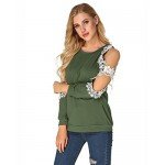 StyleDome Women Blouse Off Shoulder Shirts Crochet Lace Long Sleeve Casual Round Neck Tee Tops