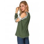 StyleDome Women Blouse Off Shoulder Shirts Crochet Lace Long Sleeve Casual Round Neck Tee Tops