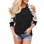 StyleDome Women Blouse Off Shoulder Shirts Crochet Lace Long Sleeve Casual Round Neck Tee Tops