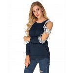 StyleDome Women Blouse Off Shoulder Shirts Crochet Lace Long Sleeve Casual Round Neck Tee Tops