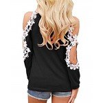 StyleDome Women Blouse Off Shoulder Shirts Crochet Lace Long Sleeve Casual Round Neck Tee Tops