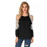 StyleDome Women Blouse Off Shoulder Shirts Crochet Lace Long Sleeve Casual Round Neck Tee Tops
