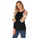StyleDome Women Blouse Off Shoulder Shirts Crochet Lace Long Sleeve Casual Round Neck Tee Tops