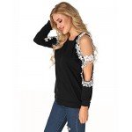 StyleDome Women Blouse Off Shoulder Shirts Crochet Lace Long Sleeve Casual Round Neck Tee Tops