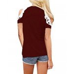 StyleDome Women Blouse Off Shoulder Shirts Crochet Lace Long Sleeve Casual Round Neck Tee Tops