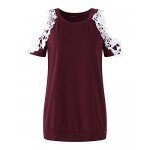StyleDome Women Blouse Off Shoulder Shirts Crochet Lace Long Sleeve Casual Round Neck Tee Tops