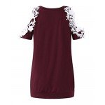 StyleDome Women Blouse Off Shoulder Shirts Crochet Lace Long Sleeve Casual Round Neck Tee Tops