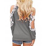 StyleDome Women Blouse Off Shoulder Shirts Crochet Lace Long Sleeve Casual Round Neck Tee Tops