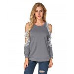 StyleDome Women Blouse Off Shoulder Shirts Crochet Lace Long Sleeve Casual Round Neck Tee Tops