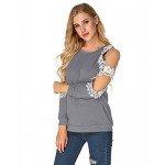 StyleDome Women Blouse Off Shoulder Shirts Crochet Lace Long Sleeve Casual Round Neck Tee Tops