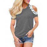 StyleDome Women Blouse Off Shoulder Shirts Crochet Lace Long Sleeve Casual Round Neck Tee Tops