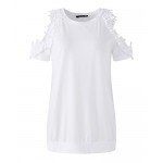 StyleDome Women Blouse Off Shoulder Shirts Crochet Lace Long Sleeve Casual Round Neck Tee Tops