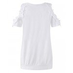 StyleDome Women Blouse Off Shoulder Shirts Crochet Lace Long Sleeve Casual Round Neck Tee Tops