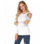 StyleDome Women Blouse Off Shoulder Shirts Crochet Lace Long Sleeve Casual Round Neck Tee Tops