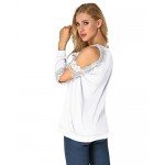 StyleDome Women Blouse Off Shoulder Shirts Crochet Lace Long Sleeve Casual Round Neck Tee Tops