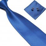 Stylefad Men's Solid Plaid Wide Neck Tie Set Hanky Cufflink