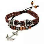 Suyi Multilayer Adjustable Leather Woven Braided Bangle Cross Bracelet Leaf Wrist Cuff Wristband