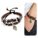 Suyi Multilayer Adjustable Leather Woven Braided Bangle Cross Bracelet Leaf Wrist Cuff Wristband