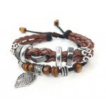 Suyi Multilayer Adjustable Leather Woven Braided Bangle Cross Bracelet Leaf Wrist Cuff Wristband