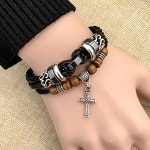 Suyi Multilayer Adjustable Leather Woven Braided Bangle Cross Bracelet Leaf Wrist Cuff Wristband
