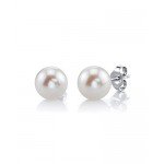THE PEARL SOURCE 14K Gold AAA Quality Round White Freshwater Cultured Pearl Stud Earrings for Women
