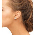 THE PEARL SOURCE 14K Gold AAA Quality Round White Freshwater Cultured Pearl Stud Earrings for Women
