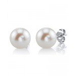 THE PEARL SOURCE 14K Gold AAA Quality Round White Freshwater Cultured Pearl Stud Earrings for Women