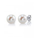 THE PEARL SOURCE 14K Gold AAA Quality Round White Freshwater Cultured Pearl Stud Earrings for Women