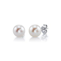 THE PEARL SOURCE 14K Gold AAA Quality Round White Freshwater Cultured Pearl Stud Earrings for Women