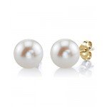 THE PEARL SOURCE 14K Gold AAA Quality Round White Freshwater Cultured Pearl Stud Earrings for Women