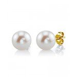 THE PEARL SOURCE 14K Gold AAA Quality Round White Freshwater Cultured Pearl Stud Earrings for Women