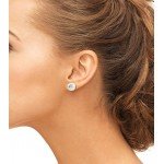 THE PEARL SOURCE 14K Gold AAA Quality Round White Freshwater Cultured Pearl Stud Earrings for Women