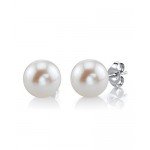 THE PEARL SOURCE 14K Gold AAA Quality Round White Freshwater Cultured Pearl Stud Earrings for Women