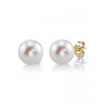 THE PEARL SOURCE 14K Gold AAA Quality Round White Freshwater Cultured Pearl Stud Earrings for Women