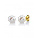 THE PEARL SOURCE 14K Gold AAA Quality Round White Freshwater Cultured Pearl Stud Earrings for Women