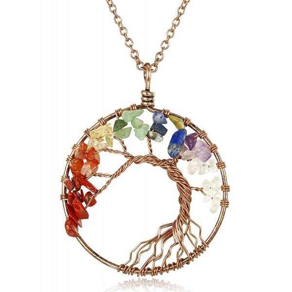 Thunaraz Tree of Life Pendant Necklace 18" 30" Handmade Chakra Gemstone Jewelry for Women
