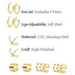 Tornito 4 Pairs Stainless Steel Ear Cuff Helix Cartilage Clip On Wrap Earrings Fake Nose Ring Non-Piercing Adjustable