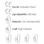 Tornito 4 Pairs Stainless Steel Ear Cuff Helix Cartilage Clip On Wrap Earrings Fake Nose Ring Non-Piercing Adjustable