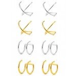 Tornito 4 Pairs Stainless Steel Ear Cuff Helix Cartilage Clip On Wrap Earrings Fake Nose Ring Non-Piercing Adjustable