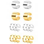Tornito 4 Pairs Stainless Steel Ear Cuff Helix Cartilage Clip On Wrap Earrings Fake Nose Ring Non-Piercing Adjustable