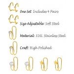 Tornito 4 Pairs Stainless Steel Ear Cuff Helix Cartilage Clip On Wrap Earrings Fake Nose Ring Non-Piercing Adjustable