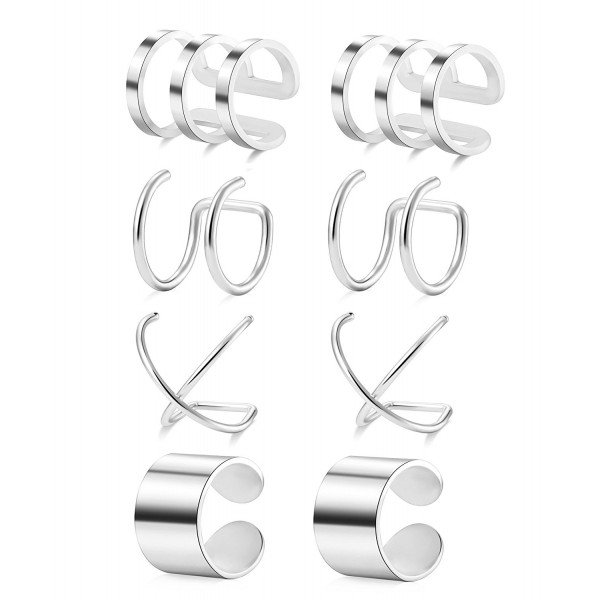 Tornito 4 Pairs Stainless Steel Ear Cuff Helix Cartilage Clip On Wrap Earrings Fake Nose Ring Non-Piercing Adjustable