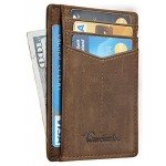Travelambo Front Pocket Minimalist Leather Slim Wallet RFID Blocking Medium Size