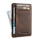 Travelambo Front Pocket Minimalist Leather Slim Wallet RFID Blocking Medium Size
