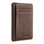 Travelambo Front Pocket Minimalist Leather Slim Wallet RFID Blocking Medium Size