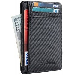 Travelambo Front Pocket Minimalist Leather Slim Wallet RFID Blocking Medium Size